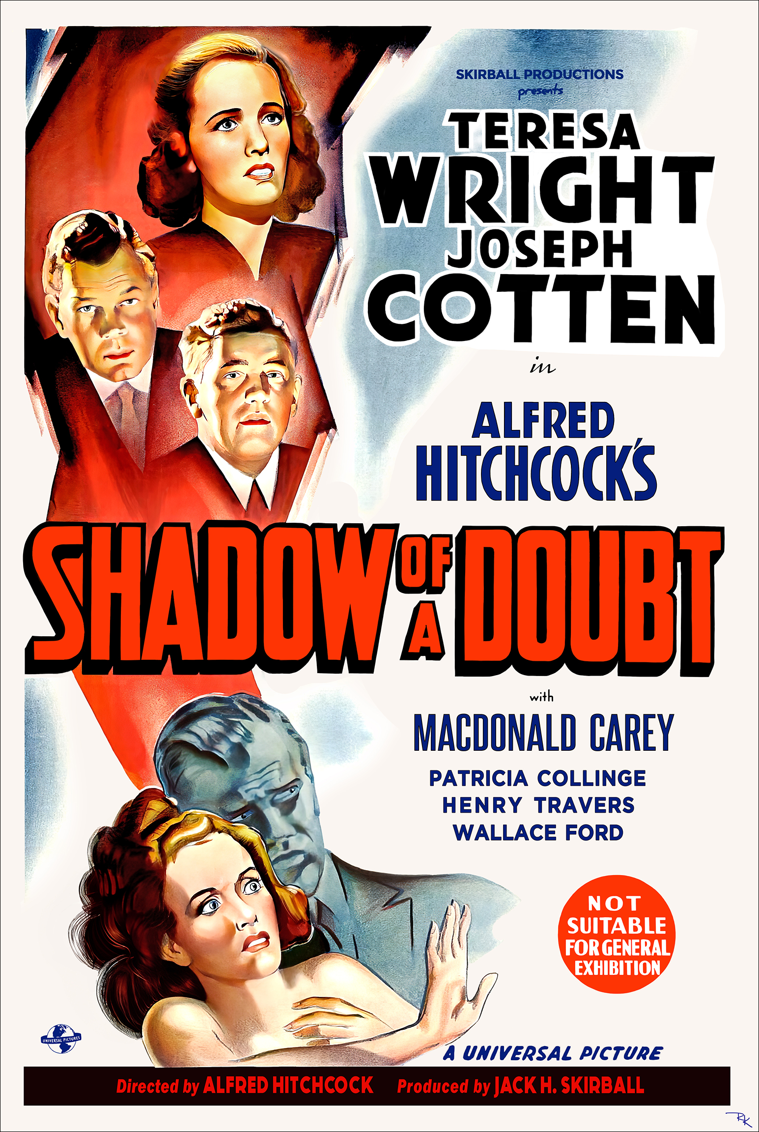 "Shadow of a Doubt"<br>directed by Alfred Hitchcock,<br>with Joseph Cotten and Teresa Wright Shadow of a Doubt movie poster-The Movie Poster Store