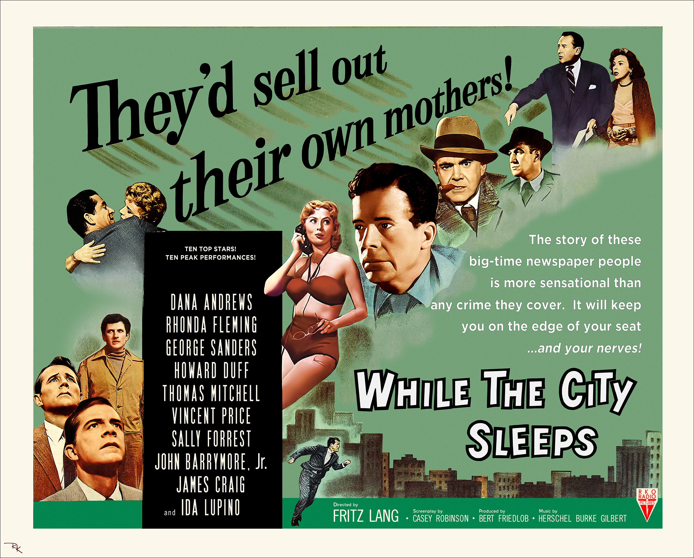 "While the City Sleeps" <br>starring Dana Andrews, <br>Thomas Mitchell, and Ida Lupino While the City Sleeps movie poster-The Movie Poster Store