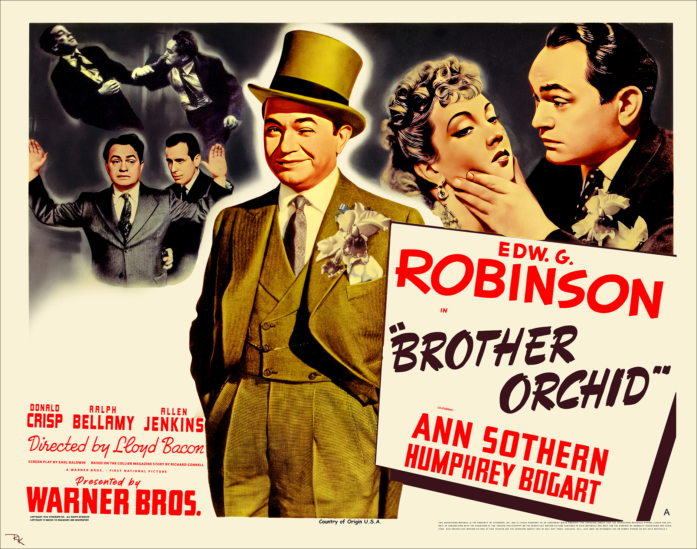 "Brother Orchid" <br>starring Edward G. Robinson <br>and Humphrey Bogart Kid Galahad movie poster-The Movie Poster Store