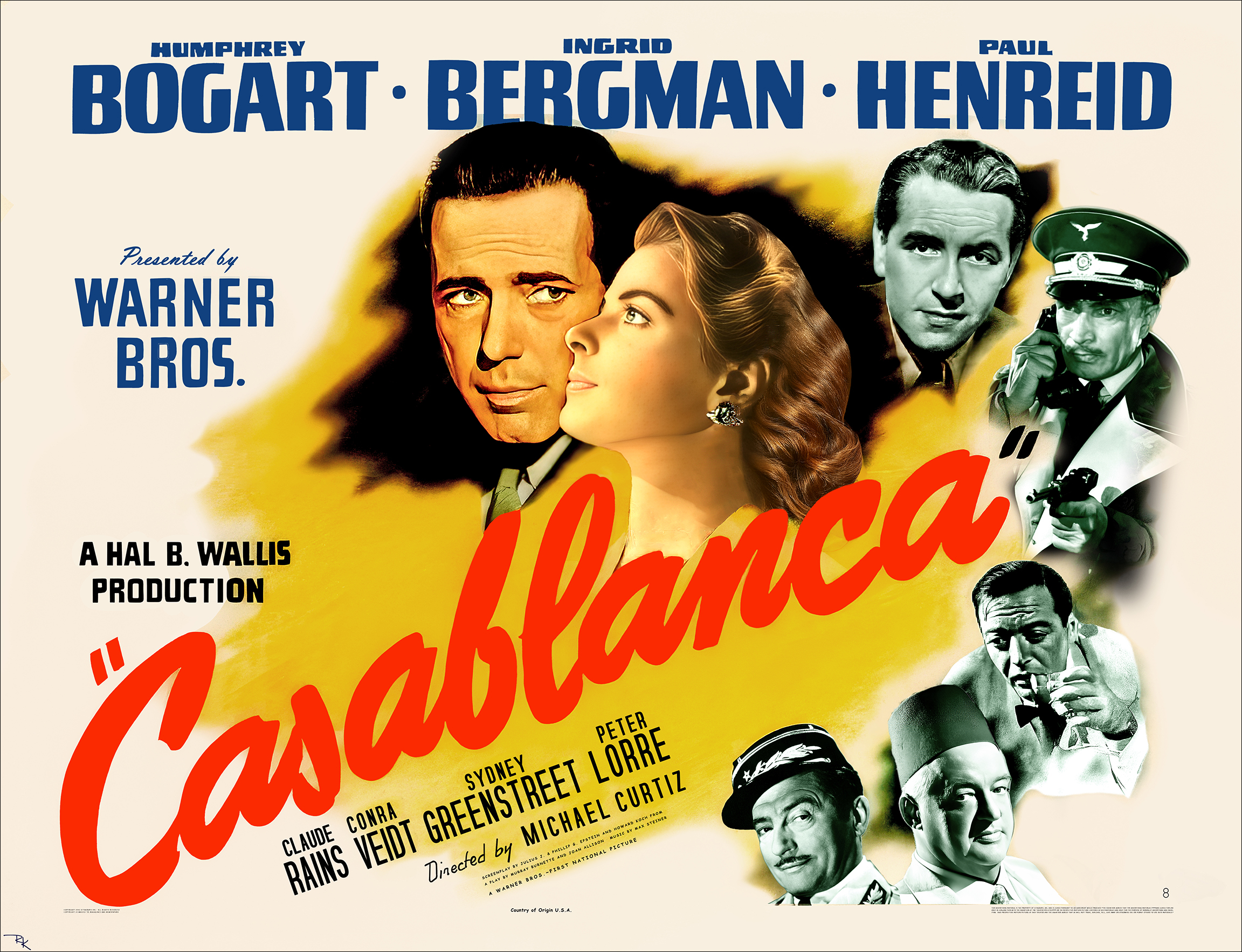 "Casablanca" (2)<br>starring Humphrey Bogart <br>and Ingrid Bergman Casablanca movie poster-The Movie Poster Store